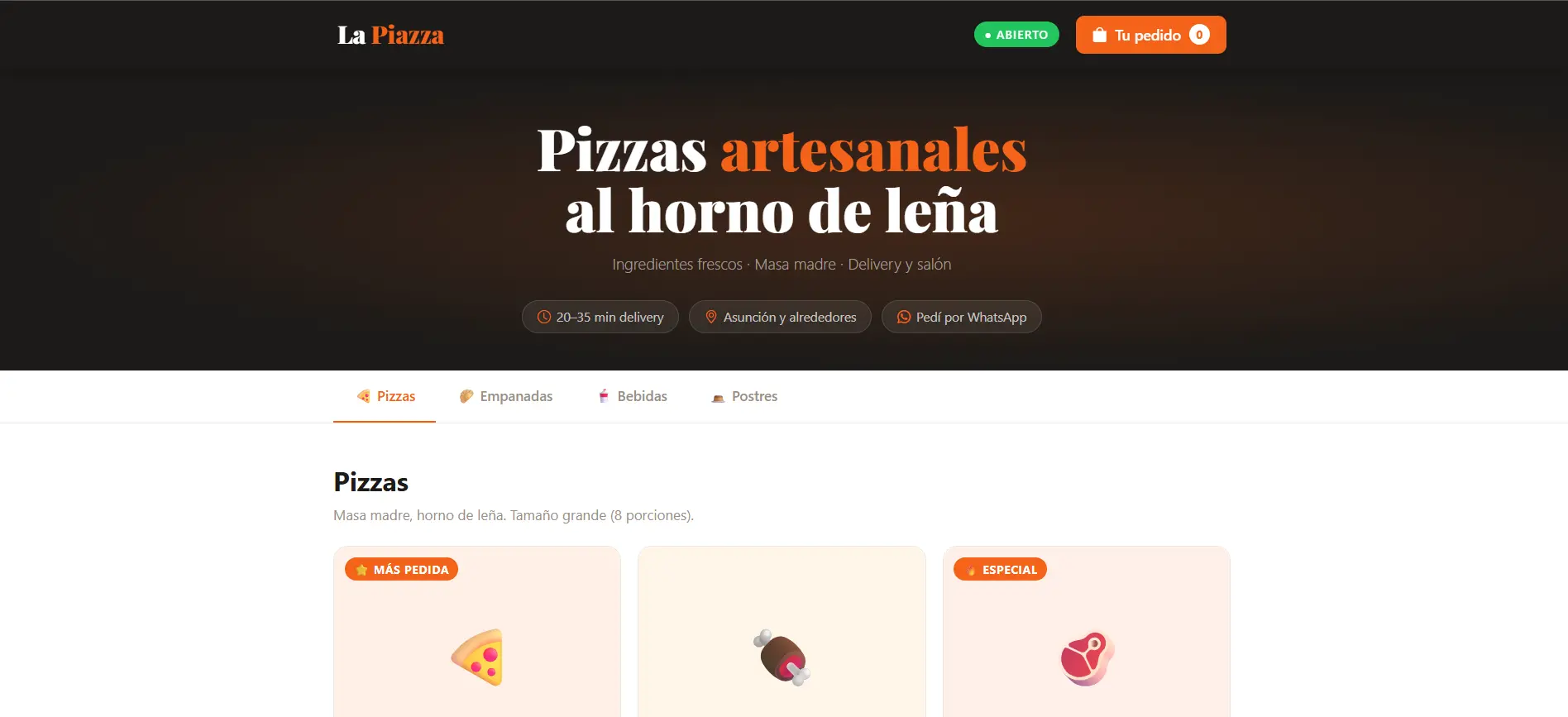 La Piazza - Menu de venta con WhatsApp