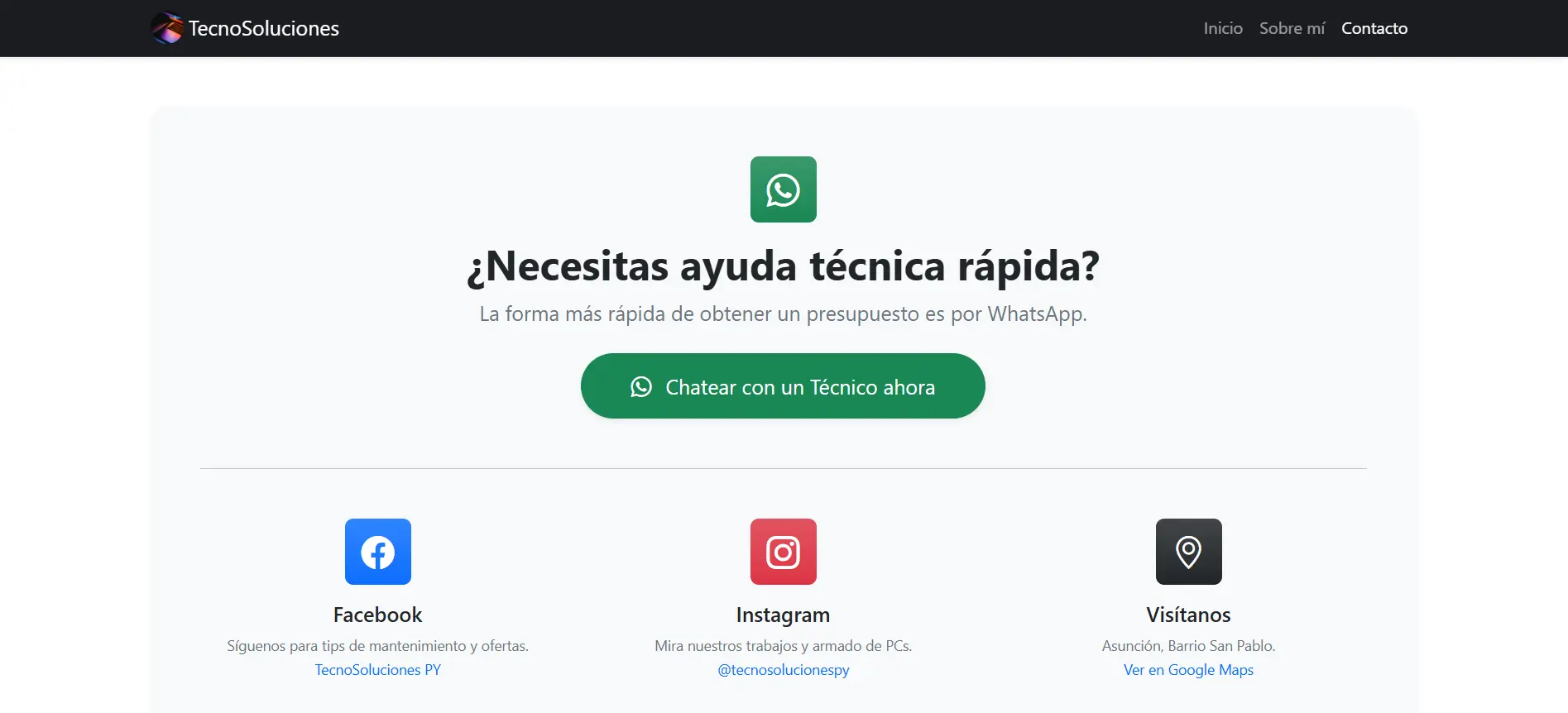 TecnoSoluciones - Página de sección de contacto